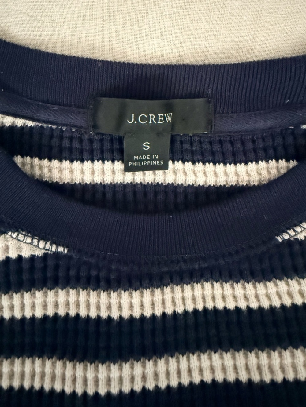 J.Crew Navy & White Striped Waffle Knit Shirt | Cozy Cotton Pullover - Picture 4 of 10